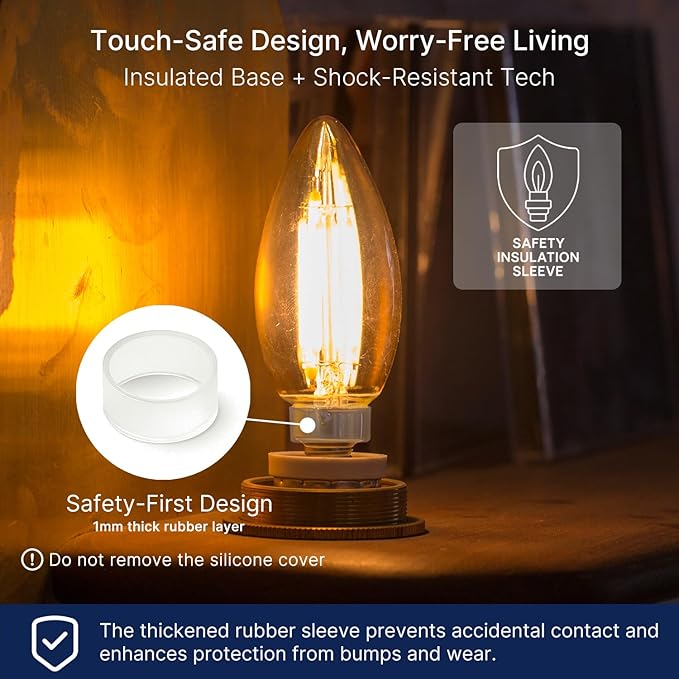 FLSNT 40W Equivalent LED Chandelier Light Bulbs, Dimmable Amber LED B11 E12 Candelabra Base Bulbs, 2200K Warm White, 330LM, 6 Pack UL,CA65 Listed.