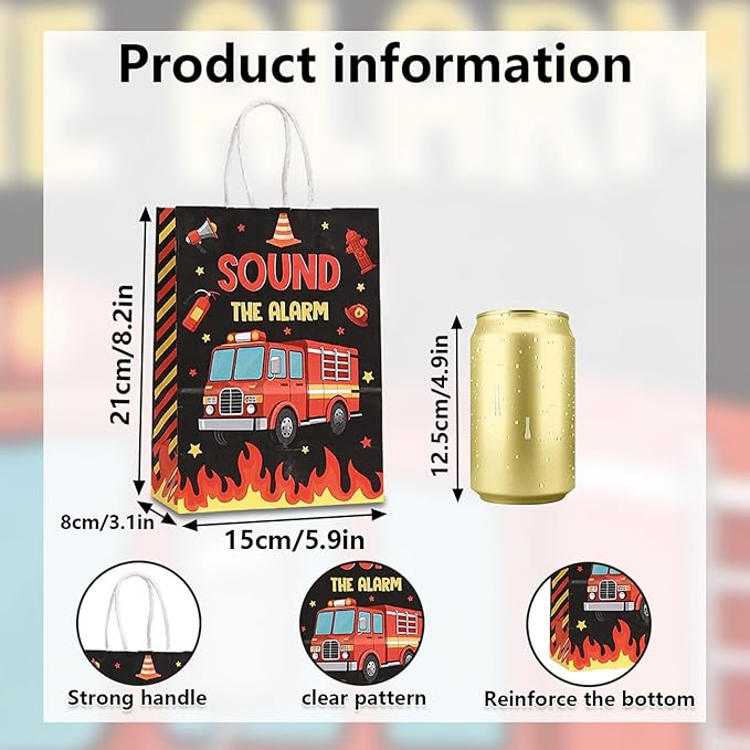 piqiya Fire Truck Party Favor Bags,24pcs Firetruck Gift Treat Goodie Bag for Fire Safety Awareness Events,Firefighter Candy Treat Paper Bag, Gift Bags for Fireman Birthday Party Rescue