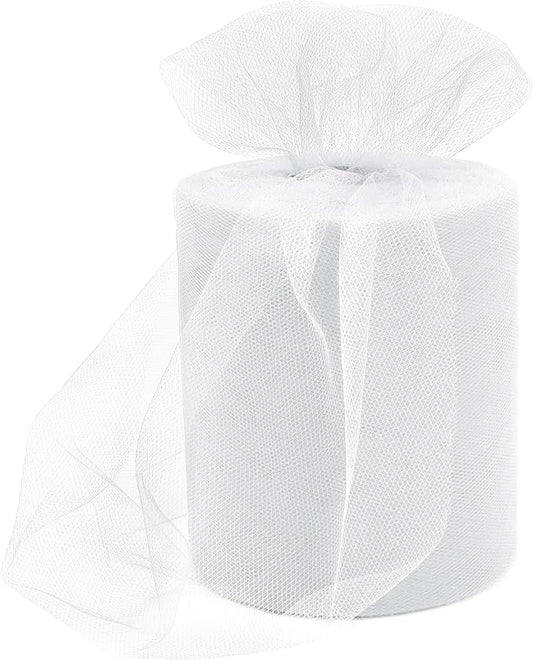 6 Inch × 100 Yards(300 Feet) Tulle Mesh Ribbon White Tulle Fabric Ribbon Roll Netting Spool for Tutu Skirt DIY Craft Wedding Home Decor Party Gift Wrapping Ornaments