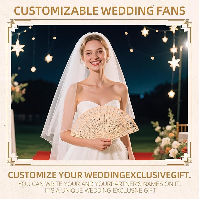 200pcs Personalized Wedding Fans for Guests - Custom Wooden Hand Fans with Names/Dates - Bulk Wedding Favors for Bridal Shower, Baby Shower & Parties (Wood, 200pcs)