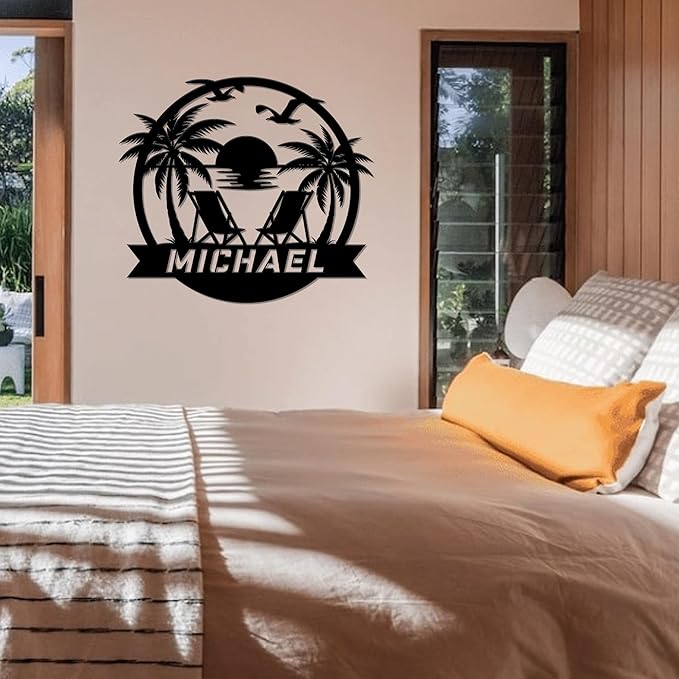 Personalized Beach Decor for Home, Custom Metal Sign Outdoor Nautical Decor, Palm Trees Coastal Wall Art, Family Last Name Sign, Housewarming Christmas Wedding Gifts