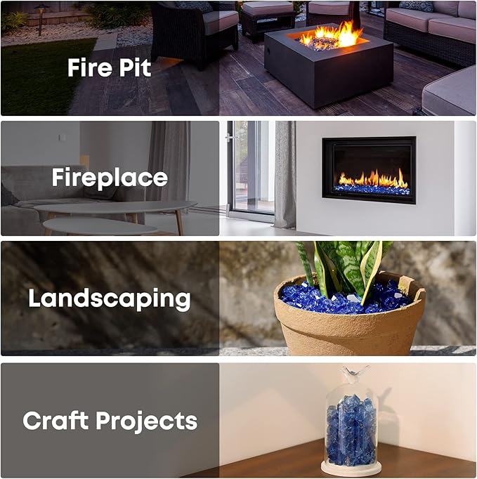 Stanbroil 10 Pound Fire Glass - 1/4 inch Reflective Tempered Fire Glass for Fireplace Fire Pit, Cobalt Blue Reflective
