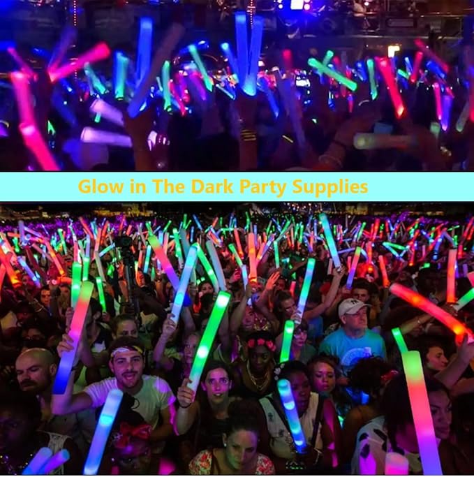 Glow Foam Sticks Bulk, 24 Pcs Blue Giant LED Light Up Sticks 3 Modes Flashing Glowing Baton Wands Party Supplies for Wedding, Raves,Concert,Birthday,Christmas, Halloween,Sporting Events