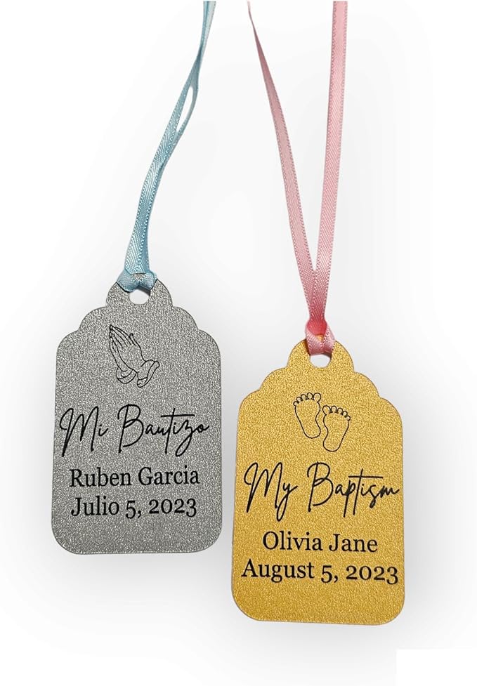 Mi Bautizo Baptism Christening Personalized Thank You Tags 20 pcs - More Colors Available (pink shimmer)
