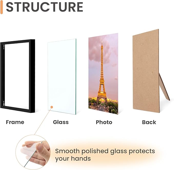 upsimples 5x7 Picture Frame Set of 3, Made of High Definition Glass for 5 x 7 Black Frames, Wall and Tabletop Display Thin Border Photo Frame for Home Décor