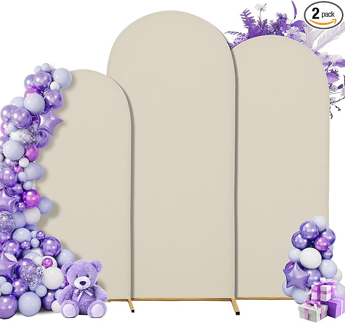 Wedding Arch Cover Spandex Arch Backdrop Cover (7.2FT,6.6FT,6FT) Set of 3 Arch Stand Covers Stretchy Backdrop for Birthday Party Decoration Baby Shower (Off-White)