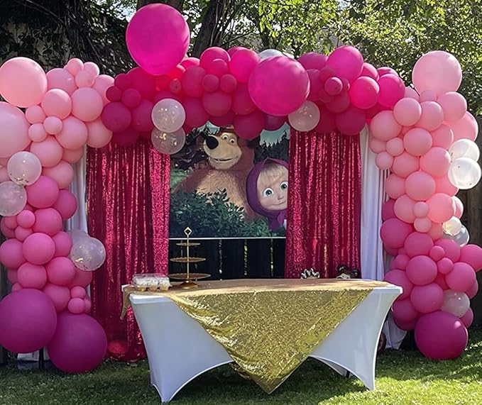 Poise3EHome 2Pcs 3Ft x 8Ft Hot Pink Sequin Backdrop Curtain, Glitter Photography Background, Sequence Xmas Thanksgiving Backdrop for Wedding Party Holiday Festival Decor