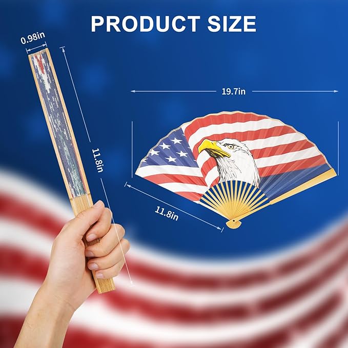 Bamboo & Paper Folding Hand Fan – Chinese Craft with Patriotic Bald Eagle American Art Design, Decorative Handheld Fan with Elegant Gift Box for Wedding, Party, Travel & Home Décor