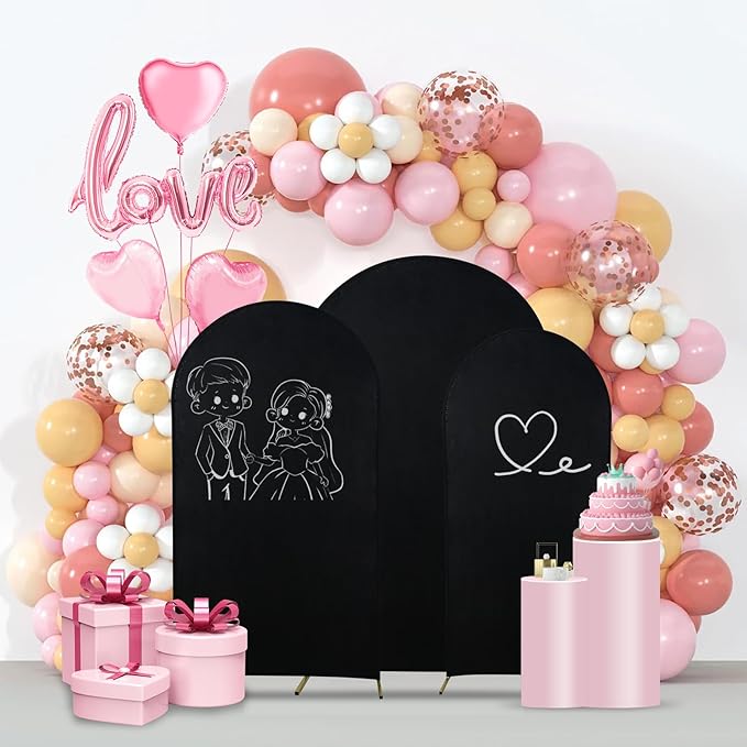 Wedding Arch Backdrop Stand Set of 3, (6, 6.6, 7.2) Metal Arch Backdrop Stand with Wedding Arch Cover, Wedding Balloon Arch Backdrop Stand for Birthday, Baby Shower, Anniversary