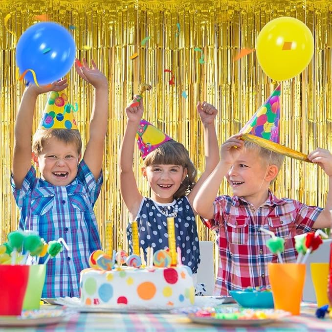 3Pcs Gold Metallic Tinsel Foil Fringe Curtains,3.2ft*8ft Gold Photo Booth Backdrop Streamer,Photo Booth Props,for Party Door Wall Curtains Bachelorette Birthday, Christmas,New Year Decorations
