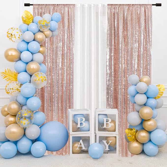 SquarePie Sequin Curtain 2 Panels 2FT x 8FT Rose Gold Backdrop Background for Wedding Party Christmas