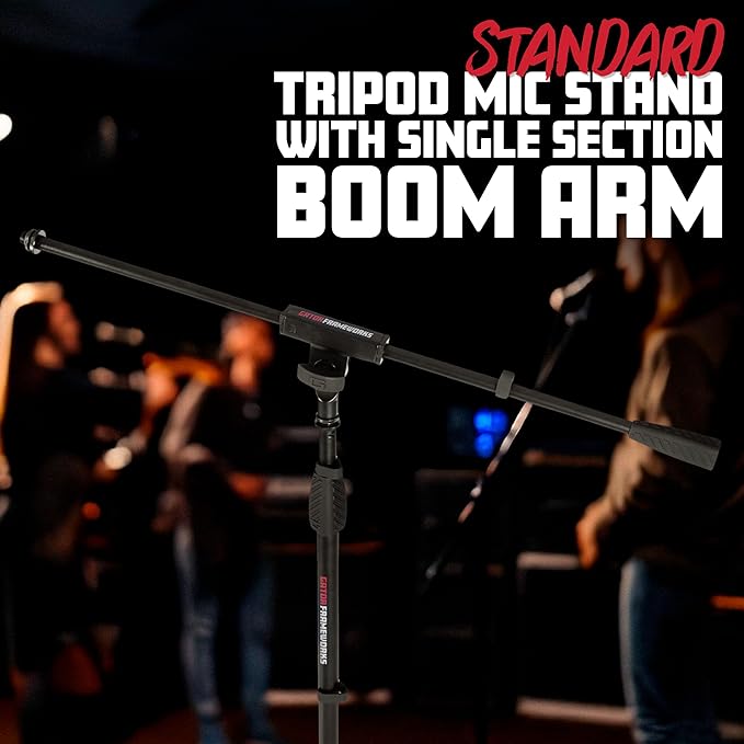 Gator Frameworks Standard Tripod Microphone Stand with Boom Arm,3/8" and 5/8" Adapters, (GFW-MIC-2010)