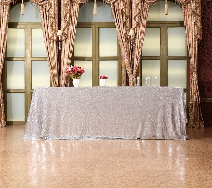 SquarePie Sequin Tablecloth 60 x 120 Inch Silver Reflect Lights Bling Sparkly Table Cloth for Wedding Party