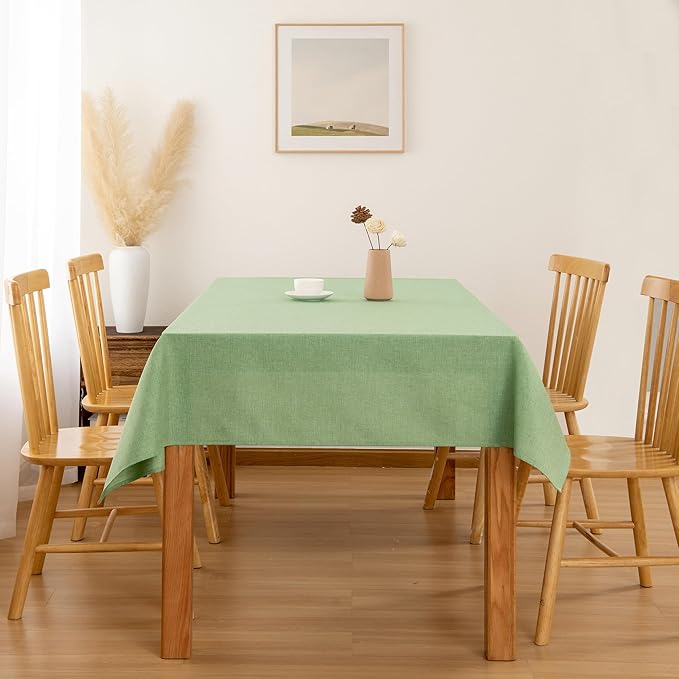 Hiasan Faux Linen Rectangle Tablecloth - Wrinkle and Stain Resistant Washable Decorative Fabric Table Cloth for Kitchen Dining Room Holiday Table Cover for Dinner, Sage Green, 54 x 80 Inch