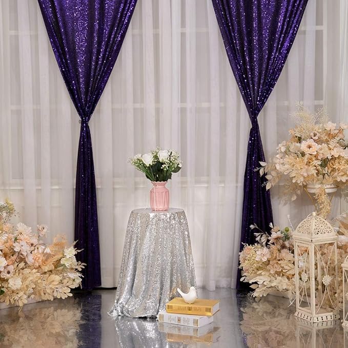 Poise3EHome Purple Sequin Backdrop Curtains, 2 PCS 5FT x 10FT Glitter Panels for Halloween Party Birthday Wedding Christmas Thanksgiving Holiday Festival Decor