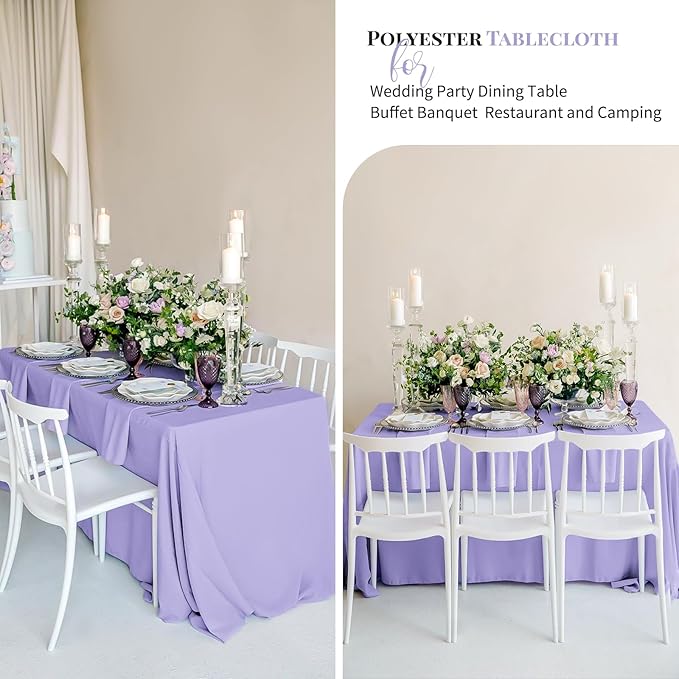 12 Pack 60 x 102 Inch Rectangle Tablecloth Lavender Polyester Tablecloth for 6 Feet Rectangle Tables,Washable Fabric Table Cloth for Wedding Dining Table Buffet Parties Camping