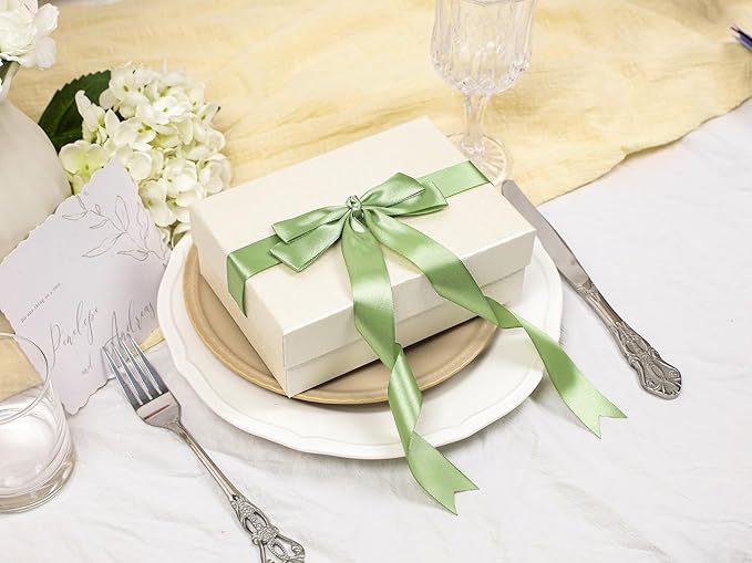 Sage Green Satin Ribbon 1 inch X Continuous 100 Yards, Single Face Polyester Ribbon Perfect for Gift Wrapping, Flower Bouquet, Wedding Decor, Crafts, Bow Making, Sewing and More