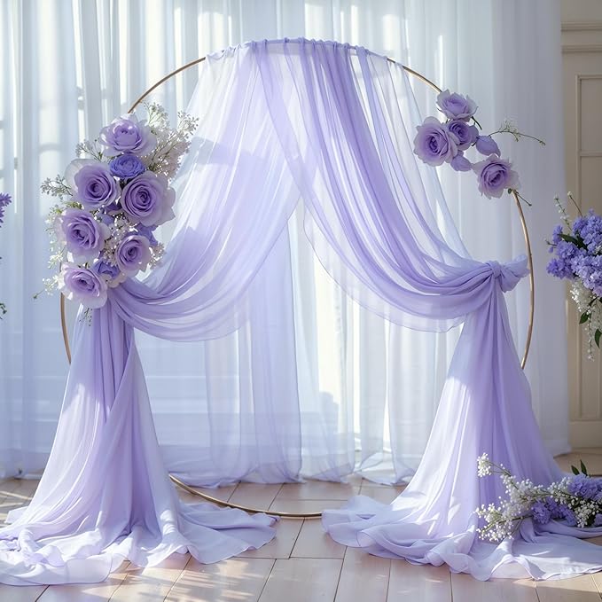 Wedding Arch Draping Fabric,2 Panels 18FT Purple Sheer Chiffon Curtain Drapes 6 Yards for Wedding Ceremony Birthday Party Decoration