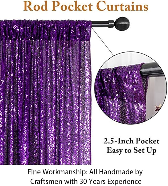 ShinyBeauty Purple Sequin-Backdrop-Curtain 2Panels 5FTx10FT Glitter Wedding Backdrop Photography Backdrops Shimmer Curtains Payette Sequin Backdrop Royal Purple Fabric Background