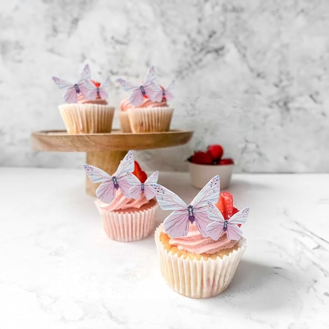 Ephlyn 72Pcs Edible 3D Butterfly Cupcake Toppers Cute Butterfly Picks Realistic 3D Butterfly Cupcake Decorations for Butterfly Theme Baby Shower Bridal Shower Birthday Decorations Purple
