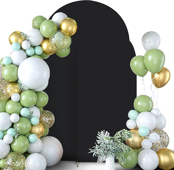 Set of 2 Arch Backdrop Cover, High Elastic Wrinkle-Resistant Arch Cover, Spandex Fabric Thick Opaque Round Top Chiara Backdrop for Wedding Birthday Baby Shower Garden Decor 6FT, 7.2FT, Black