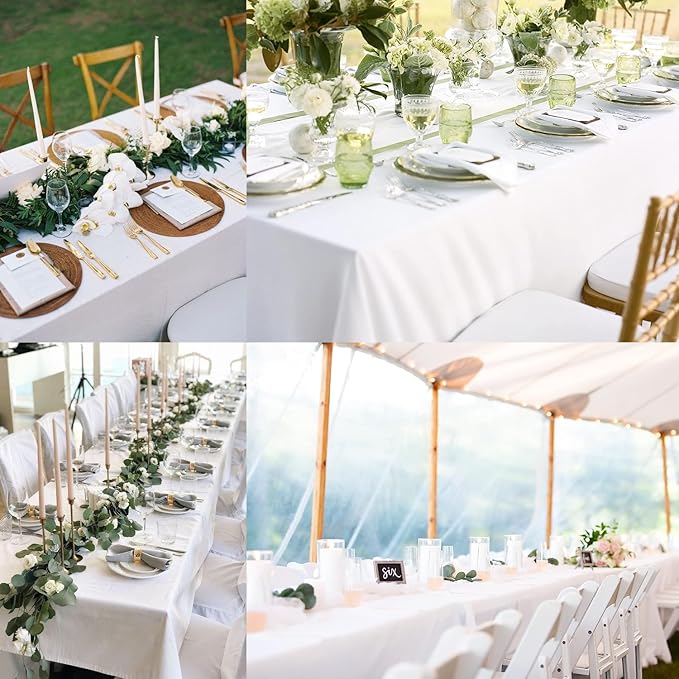 6 Pack White Table Cloth Rectangle 60 x 126 Inch Tablecloths for 6 Foot Rectangle Tables. Stain and Winkle Resistant Polyester Washable White Table Cloths for Parties Wedding Dining