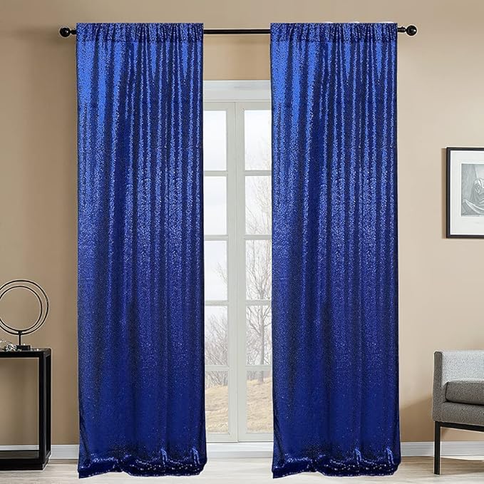 Navy Blue Sequin Backdrop Curtains 4 Panels 2FTx8FT Wedding Photo Backdrop Glitter Birthday Bridal Party Curtains Sparkle Background Drapes Parties Decor Curtains