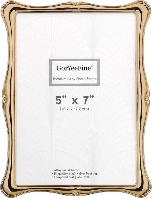 5 x 7'' Premium Alloy Gold Photo Frame - Luxury Display Hi End Décor Picture Frames 7 x 5'' with Velvet Backing,Hi End Décor Metal Frames