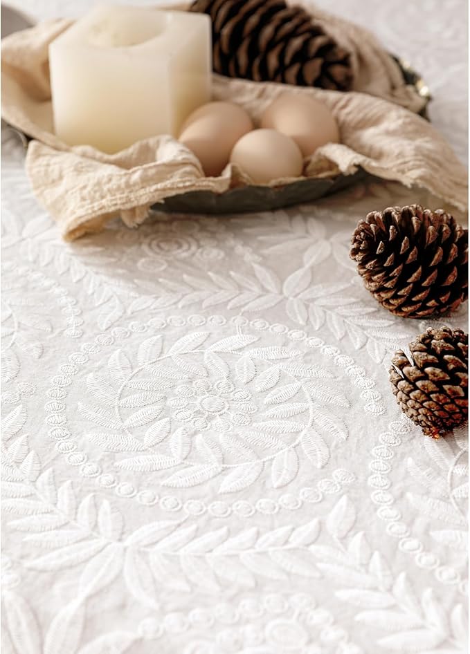 patdrea Vintage Ruffle Tablecloth for Rectangle Tables,Farmhouse Embroidered Cotton White Lace Table Cloth Cover Decor for Dining Room Wedding Banquet Thanksgiving Christmas,67"*114"