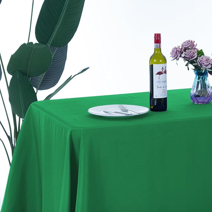 Ascoza 2pack 90x132 Inch Emerald Rectangular Tablecloth 8 Feet Table Cloth in Polyester Fabric for Wedding/Banquet/Restaurant/Parties