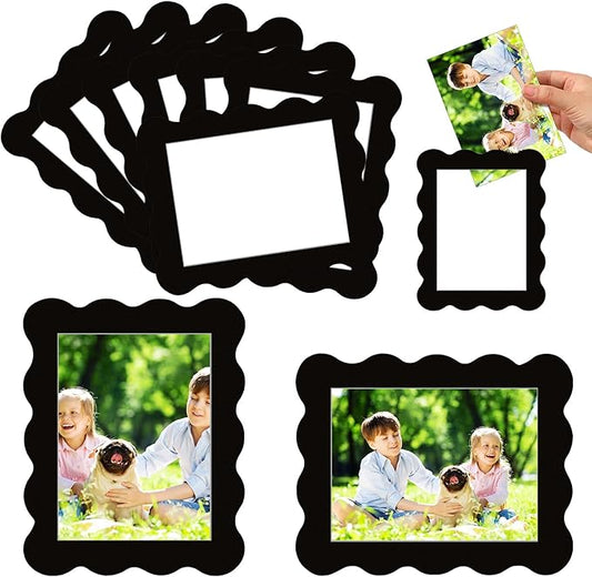 Kingdder 12 Pcs Scalloped Magnetic Picture Frame for Refrigerator 4 x 6 Black Reusable Picture Frame Magnets Decorative Photo Holders for Fridge Home School Office Kitchen Locker Decor