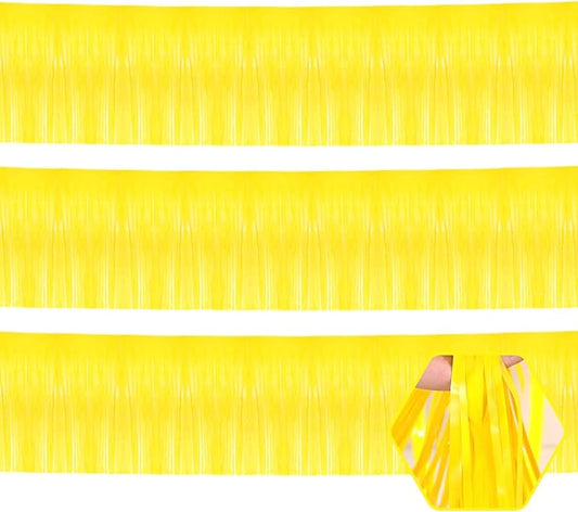 3 Pack 10 Long Yellow Metallic Foil Fringe Garland Wall Hanging Tassle Banner, Mother's Day, Easter, Parade Floats, Birthday, Theme Party, Wedding Party Decorations