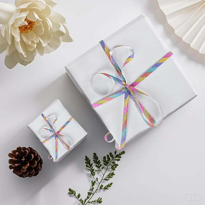 500 Yard Curling Ribbon, Rainbow Glitter Curly Ribbons for Gift Wrapping, Balloon String Ribbon, Thin Gift Wrap Ribbon for Valentine's Day Wedding Birthday Party Christmas Decorations