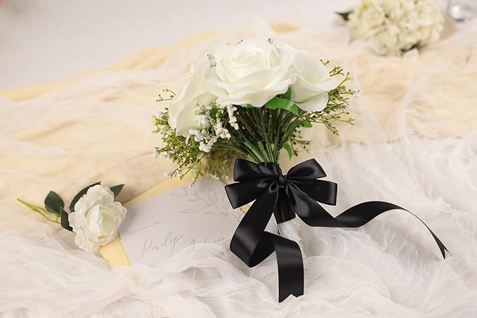 Black Satin Ribbon 1 inch X Continuous 100 Yards, Single Face Polyester Ribbon Perfect for Gift Wrapping, Flower Bouquet, Wedding Decor, Crafts, Bow Making, Sewing and More