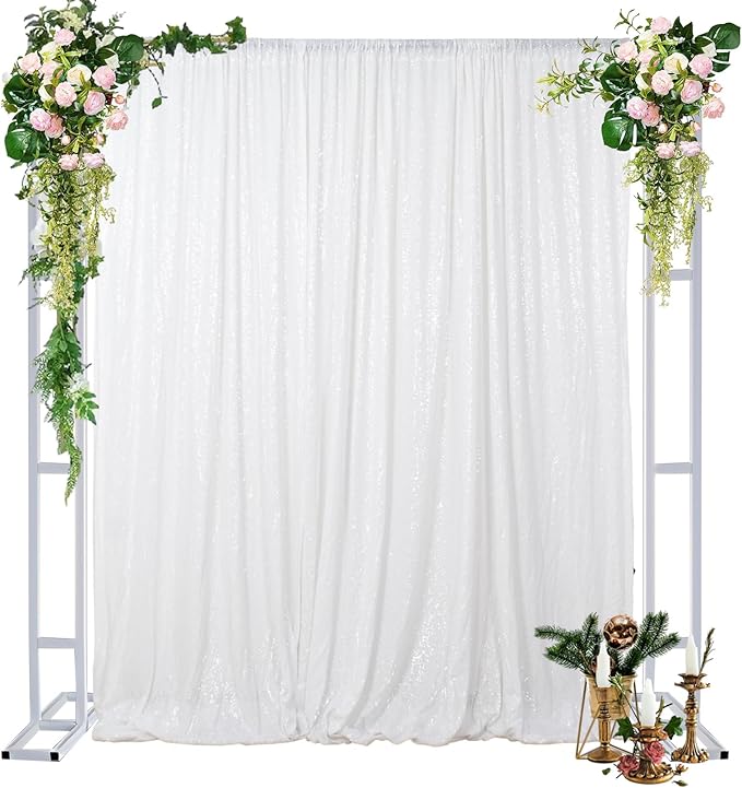 DUOBAO 8x8ft Sequin Photo Backdrop Panel - Glitter Curtain for Birthday/Wedding Decor, Photography Background & Party Arch (White)
