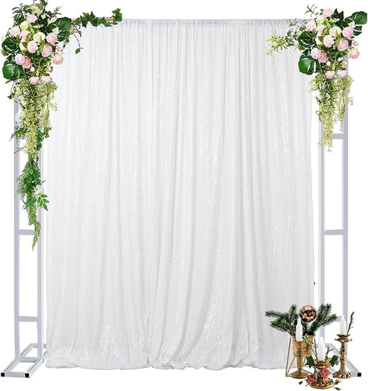 DUOBAO 8x8ft Sequin Photo Backdrop Panel - Glitter Curtain for Birthday/Wedding Decor, Photography Background & Party Arch (White)