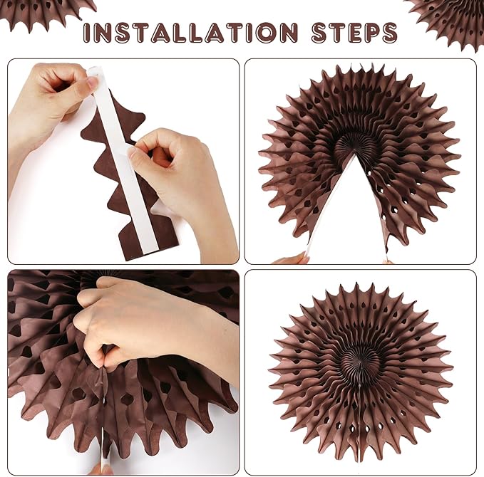12PCS Paper Fans Brown Neutral Boho Party Decorations Tissue Paper Flowers Decorations for Girl Groovy Birthday Baby Shower Wedding Bachelorette Room Wall Hanging Décor