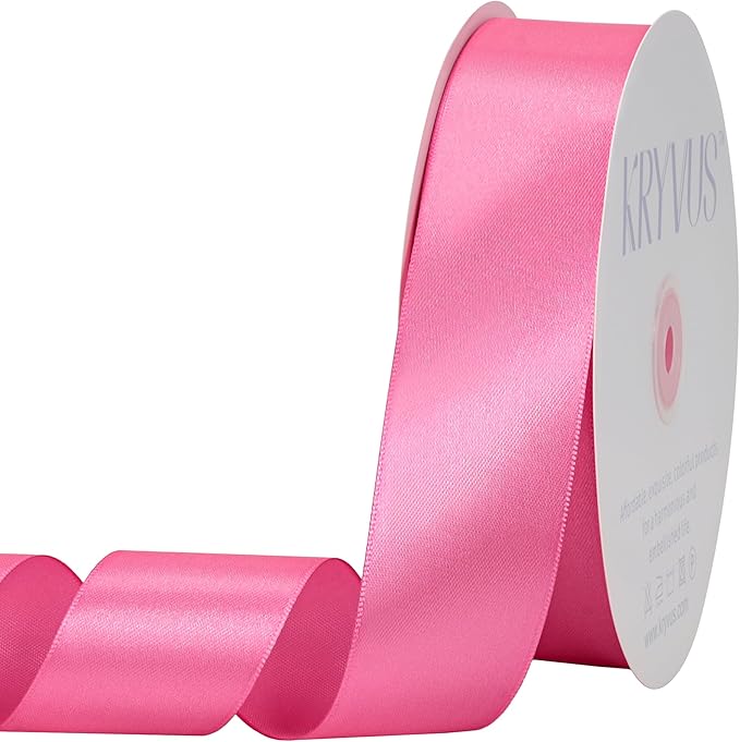 Hot Pink Satin Ribbon 1-1/2 inch X Continuous 100 Yards, Single Face Polyester Ribbon Perfect for Gift Wrapping, Flower Bouquet, Wedding Decor, Crafts, Bow Making, Sewing and More