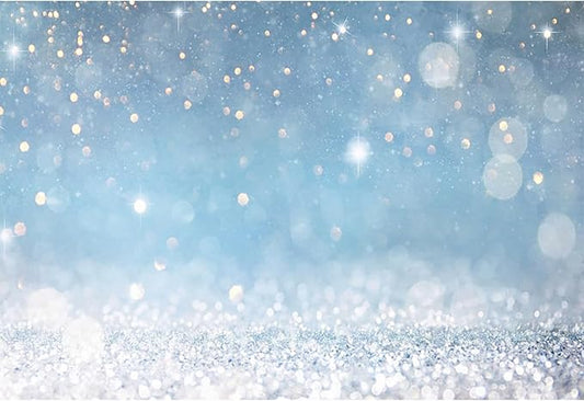 10x8ft Blue Bokeh (Not Glitter) Backdrops Birthday Party Abstract Golden Sparkling Spots Photography Background Baby Shower Wedding Prom Graduation Party Bokeh Decor Banner Photoshoot Props