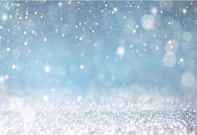 7x5ft Blue Bokeh (Not Glitter) Backdrops Birthday Party Abstract Golden Sparkling Spots Photography Background Baby Shower Wedding Prom Graduation Party Bokeh Decor Banner Photoshoot Props