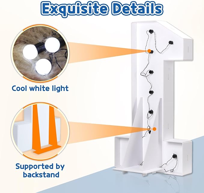 Marquee Numbers 4 Feet Tall Big Light Up Numbers 60th Birthday Decorations Women Men White Anniversary Party Decor Large Cardboard Prop Backdrop Sign 60