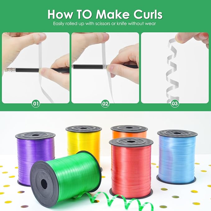 Dark Green Curling Ribbon - 500 Yard, Curly, Thin 3/16" Gift Ribbon for Wrapping, Balloons & Floristry