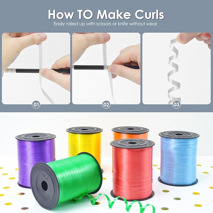 Silver Curling Ribbon - 500 Yard Curly Gift Ribbon for Wrapping, Balloons & Floral Arrangements
