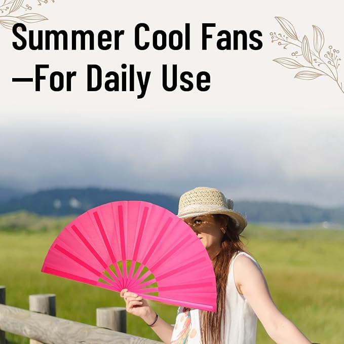 5PCS Large Chinese Folding Fans for Line Dancing, Clacking Fans for Line Dancing, Foldable Handheld Fans, Popping & Clapping Hand Fans Bulk Set (5 Colors)