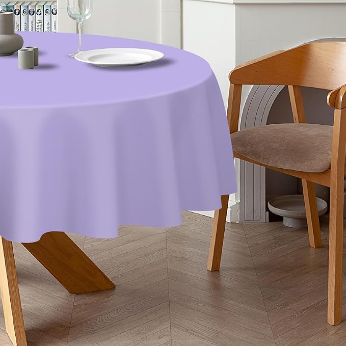 QIKSION Lavender Round Tablecloth 6 Pack, 84 Inch Plastic Table Cover Disposable for Parties