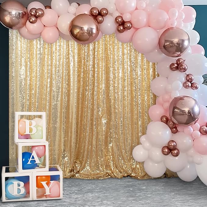 ShiDianYi Sequin Backdrop Curtain 10x10 FT Light Gold Sequin Fabric Backdrop for Photography, Parties, Wedding, Birthday, Party, Holiday