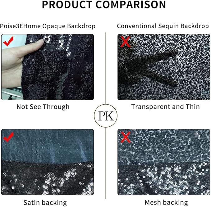 Poise3EHome 8Ft x 10Ft Black Sequin Backdrop, Glitter Thick Sequin Background Drapes, Sequence Xmas Thanksgiving Backdrop for Wedding Party Holiday Festival Decor