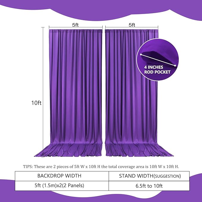 2 Panels Purple Backdrop Curtain, 10 x 10 Feet Background Curtains for Parties, Weddings, Baby Showers, Bachelorette Halloween, Christmas Birthday Party Photoshoot Backdrop Curtains Decorations