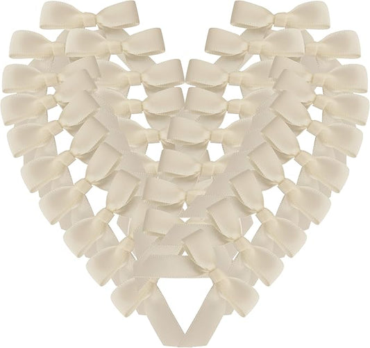 50pcs 1-1/2" Mini Satin Ribbon Bows Without Twist Ties for Crafts Gift Wrapping Packing Christmas Decoration (1.5"-Ivory)