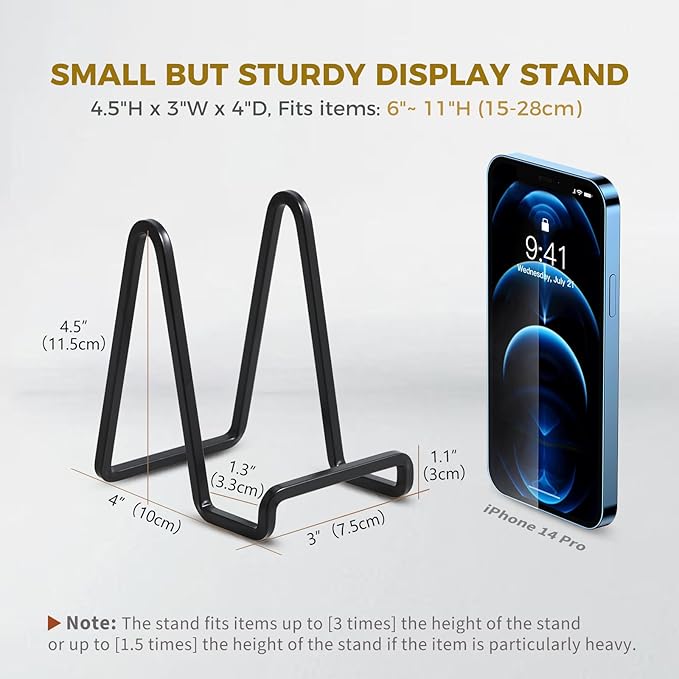 Plate Holder Easel Display Stand - 4.5 inch Metal Plate Stands for Display - Tabletop Picture Stand - Black Iron Easels for Display Pictures | Photo Frames | Book | Decorative Plates | Plaque - 4 Pack